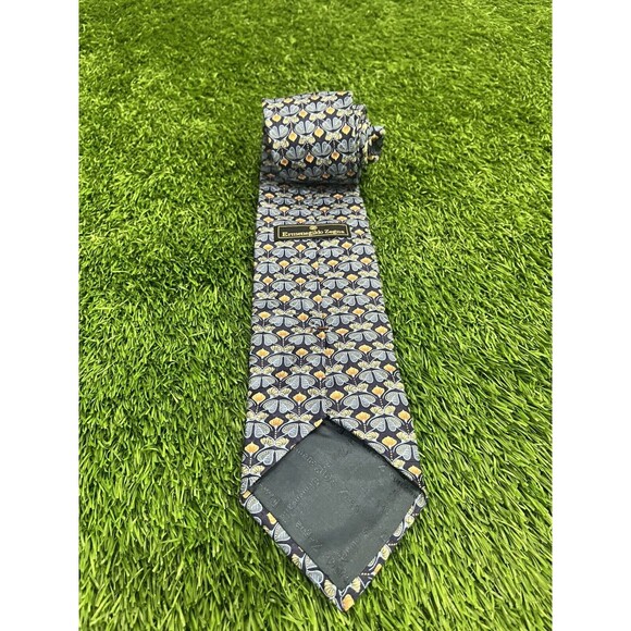 ERMENEGILDO ZEGNA Men's Tie Blue Gold Geo 57L 3.5W ITALY EUC MINT! Retail-$175 - Picture 7 of 14